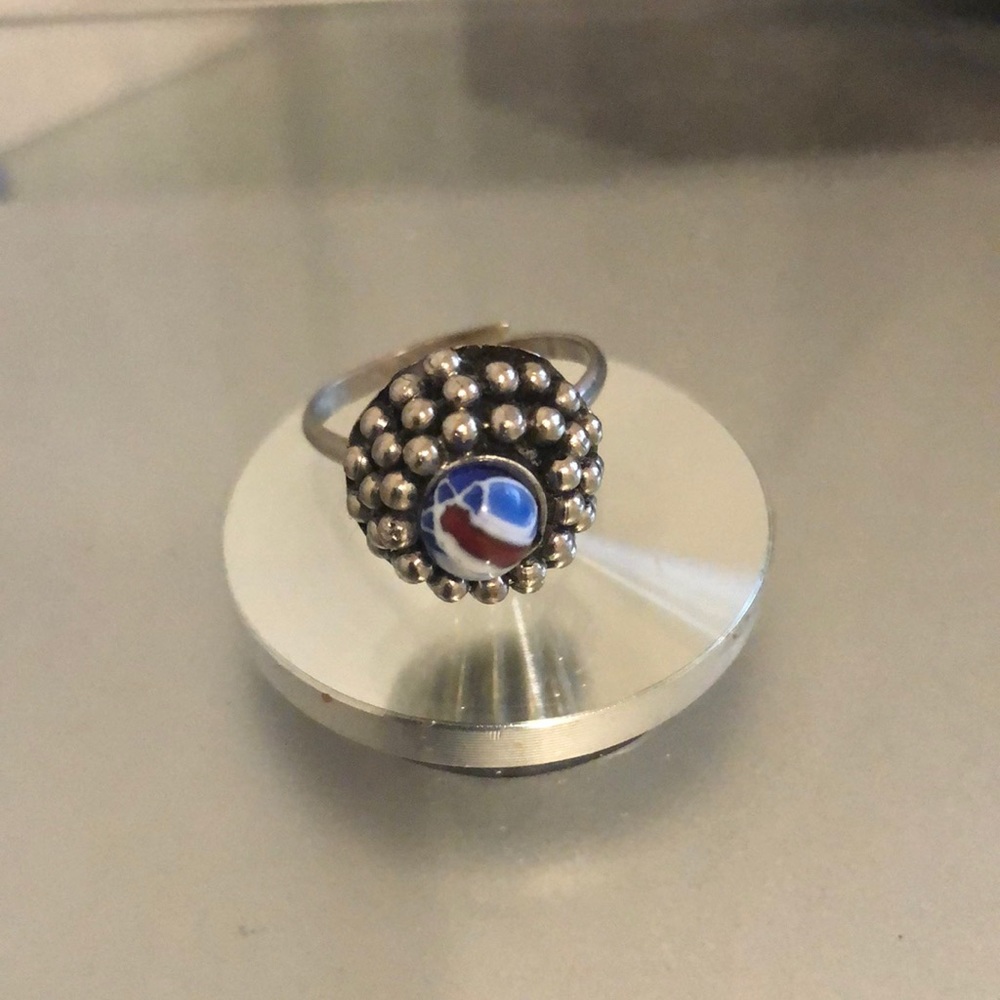 Silvertone Adjustable Band Marble Swirl Ring
